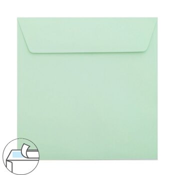 Buste quadrate 170x170 mm in verde menta con strisce adesive