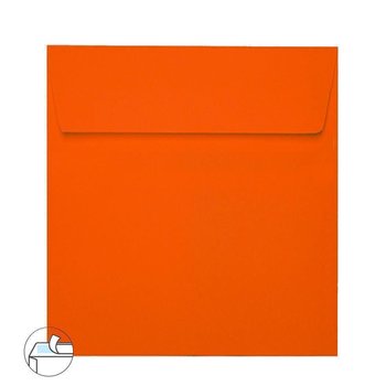 Buste quadrate 170x170 mm in mandarino con strisce adesive
