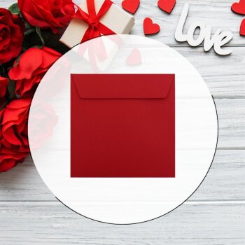Enveloppes carrées 22x22 cm roses adhésif rouge