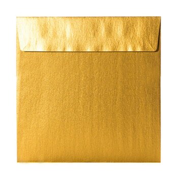 Buste quadrate 185 x 185 mm in oro con strisce adesive