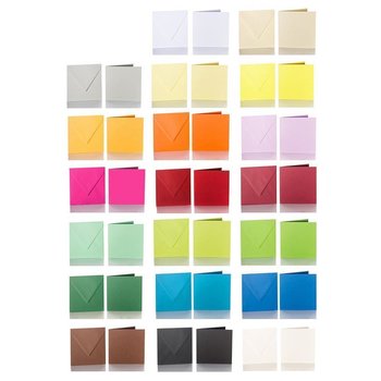 25 farbige Briefumschläge 125 x 125 mm nassklebend + farbige Faltkarten 120 x 120 mm