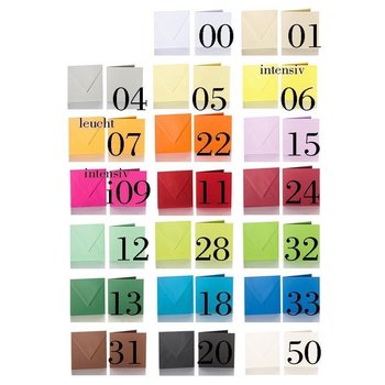 Couleur au choix - Lot de 25 enveloppes colorées 125 x 125 mm adhésif humide + cartes pliantes colorées 120 x 120 mm
