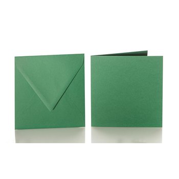 25 quadratische BriefBriefumschläge 125 x 125 mm + 25 Faltkarten 120 x 120 mm - Dunkelgrün