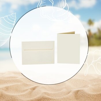 25 enveloppes colorées B6 avec bandes adhésives + cartes pliantes 12x17 cm crème douce