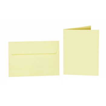 25 enveloppes colorées B6 avec bandes adhésives + cartes pliantes 12x17 cm jaune pâle