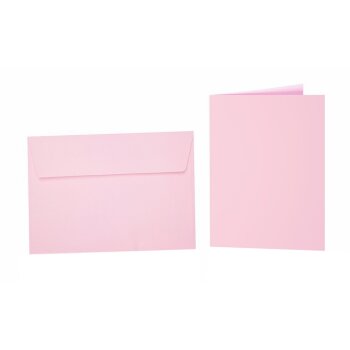 25 sobres de colores B6 con tiras adhesivas + tarjetas plegables 12x17 cm rosa