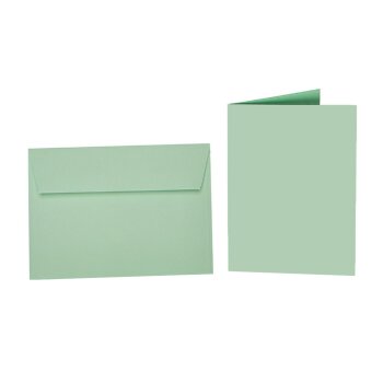 25 sobres de colores B6 con tiras adhesivas + tarjetas plegables 12x17 cm verde claro