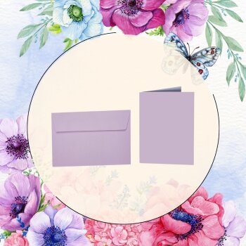 25 coloured envelopes B6 mit Self-Adhesive Strip  + folded cards 12x17 cm  purple-blue