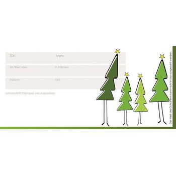 Gutscheine Gutscheinkarten Geschenkgutschein 98 x210 mm GG23 Weihnachstbäume inkl. DIN lang Umschlag 9g Hellgrün mit Haftstreifen