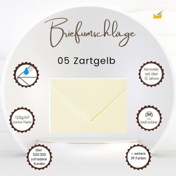 Briefumschläge DIN B6 125 x 176 mm nassklebend 120 g/qm 25 Stück in 05 Zartgelb