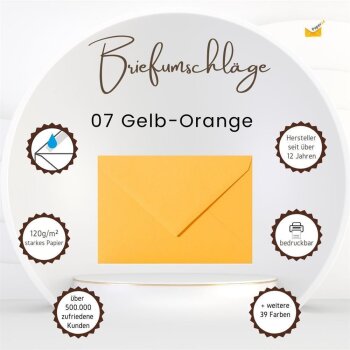 1 envelope each DIN B6 (4.92 x 6.93 in) with a flap 120 g / qm 07 yellow-orange