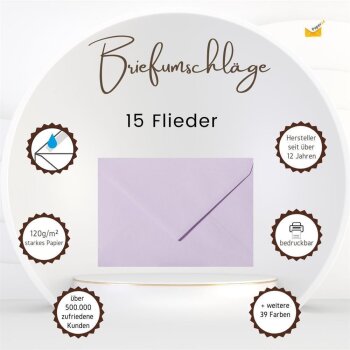 1 envelope each DIN B6 (4.92 x 6.93 in) with flap 120 g / qm 15 lilacs