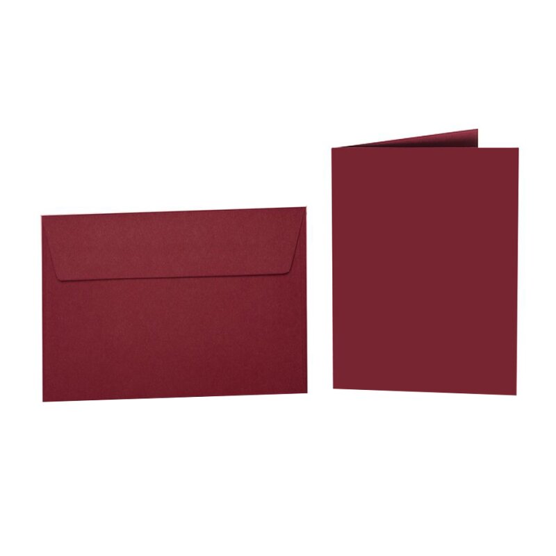 farbige Briefumschläge DIN B6 HAFTSTREIFEN + passende Faltkarten 12x17 cm 24 Bordeaux