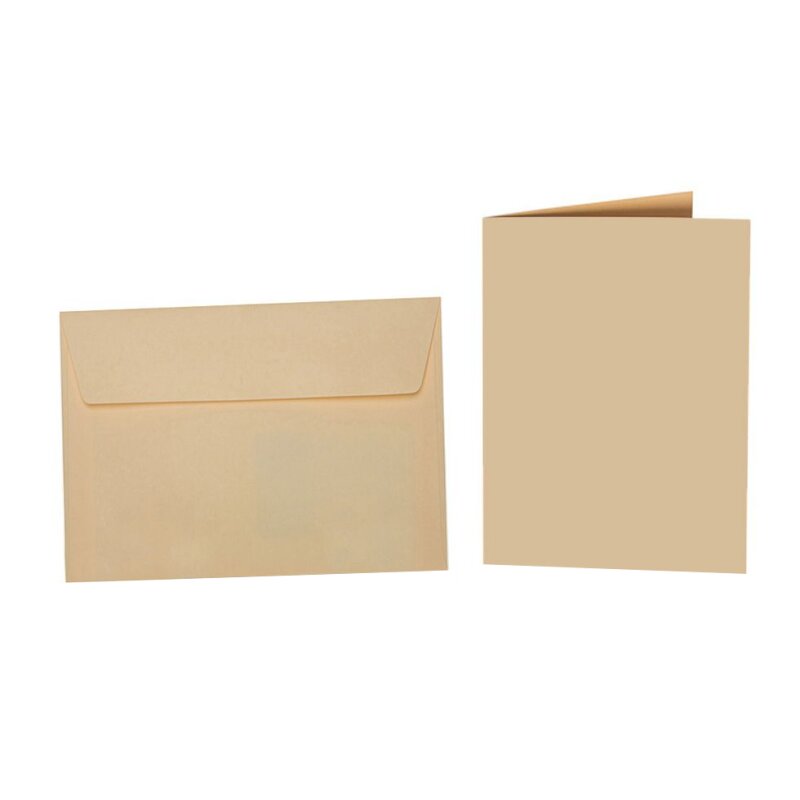 farbige Briefumschläge DIN B6 HAFTSTREIFEN + passende Faltkarten 12x17 cm 03 Camel