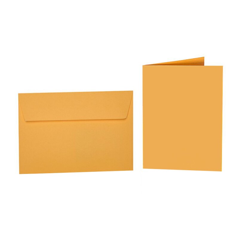 farbige Briefumschläge DIN B6 HAFTSTREIFEN + passende Faltkarten 12x17 cm 07 Gelb-Orange