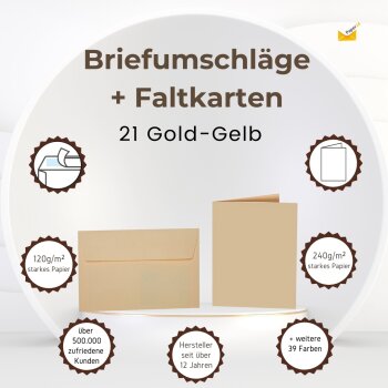 farbige Briefumschläge DIN B6 HAFTSTREIFEN + passende Faltkarten 12x17 cm 21 Gold-Gelb