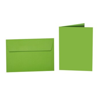buste colorate strisce adesive DIN B6 + cartoncini pieghevoli coordinati 12x17 cm 32 Grasgrün