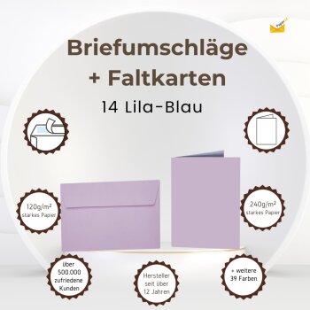 farbige Briefumschläge DIN B6 HAFTSTREIFEN + passende Faltkarten 12x17 cm 14 Lila-Blau