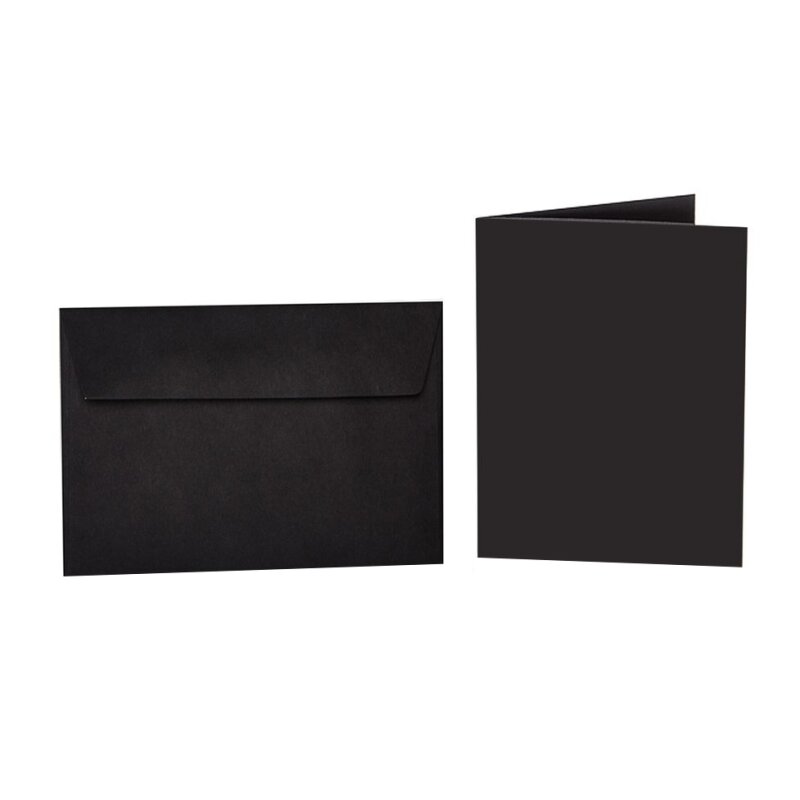 farbige Briefumschläge DIN B6 HAFTSTREIFEN + passende Faltkarten 12x17 cm 20 Schwarz