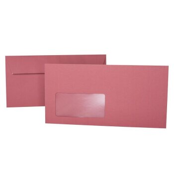 Sobres 11x22 cm con tiras adhesivas y ventana - rosa oscuro