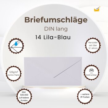 Briefumschläge DIN lang - 11x22 cm - Lila-Blau mit Dreieckslasche