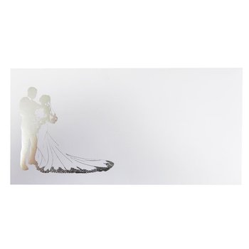 Umschläge mit Innenfutter in weiß DIN lang - Hochzeit Brautpaar links Silber - Weiß - 120 g/qm