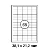 1 feuille A4 contenant chacune 65 étiquettes Laser, Copie, Jet dencre 38,1 x 21,2 mm avec coins arrondis