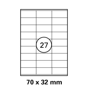 je 1 A4 Bogen mit 27 Laser Copy Inkjet Etiketten 70 x 32 mm