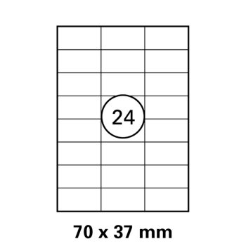 je 1 A4 Bogen mit 24 Laser Copy Inkjet Etiketten 70 x 37 mm