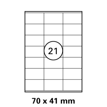 je 1 A4 Bogen mit 21 Laser Copy Inkjet Etiketten 70 x 41 mm