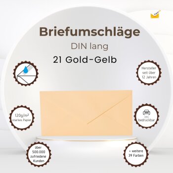 Briefumschläge DIN lang - 11x22 cm - Gold-Gelb mit Dreieckslasche