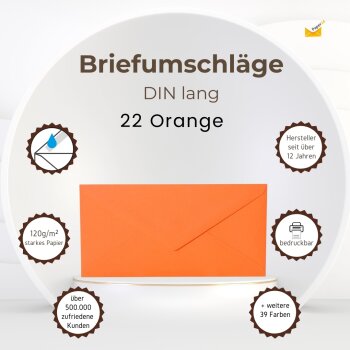 Briefumschläge DIN lang - 11x22 cm - Orange mit Dreieckslasche
