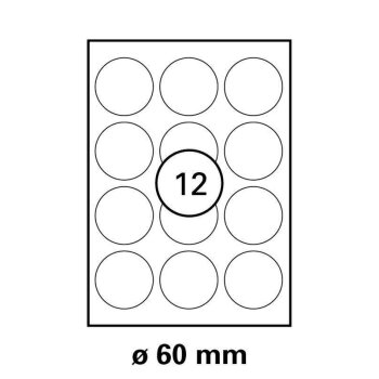 1 Pack mit je 1200 Laser Copy Inkjet Etiketten Rund 60 mm