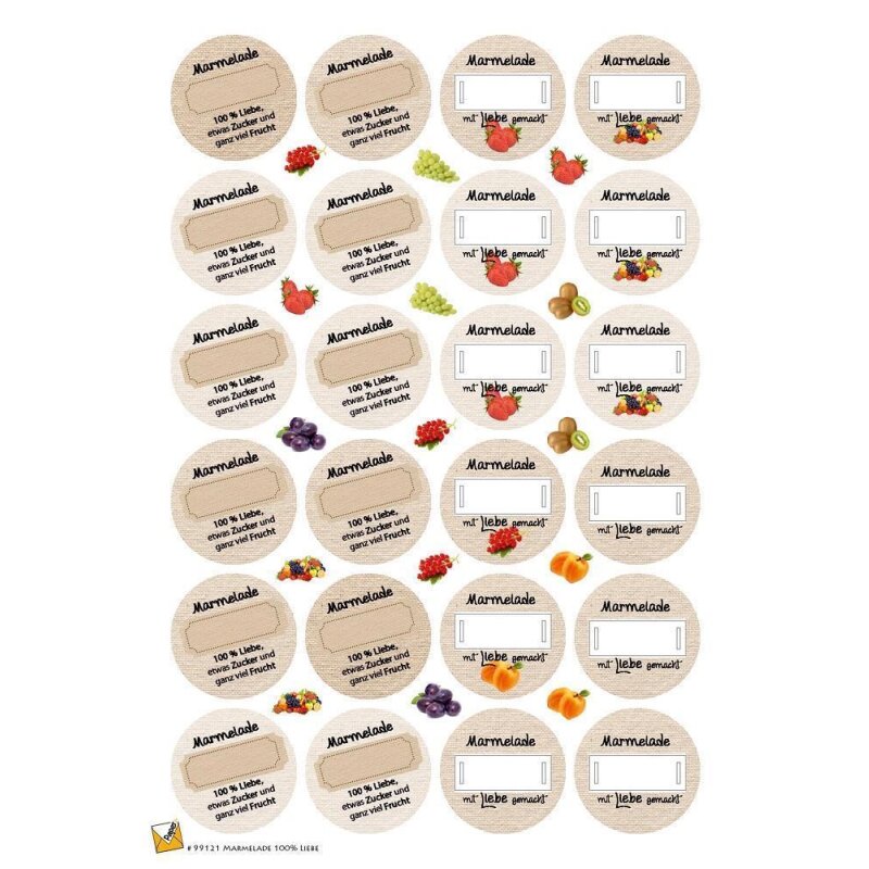 24 Etiketten Sticker Aufkleber für Marmelade, Gelee, Konfitüre 40 mm selbstklebend 99121