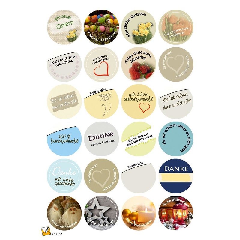 24 Etiketten Sticker 4-Jahreszeiten, Danke, Handmade, 40 mm selbstklebend 99107