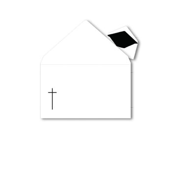 25 Premium Trauerhüllen, weiß, halbmatt mit Futter u. Kreuz, 120x202 mm