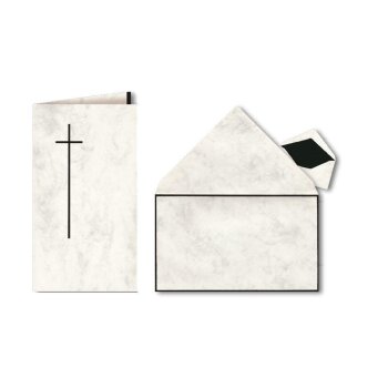 Trauerhüllen, Marmor, 90g.,Futter, Spiegelgerändert,120x202 mm mit passendenTrauerkarten 100 marmoriert