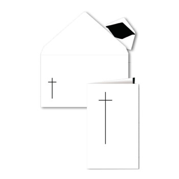 10 Premium Trauerhüllen, weiß, halbmatt mit Futter u. Kreuz, 120x202 mm dazu passende Klappkarten