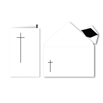 50 Premium Trauerhüllen, weiß, halbmatt mit Futter u. Kreuz, 120x202 mm dazu passende Klappkarten