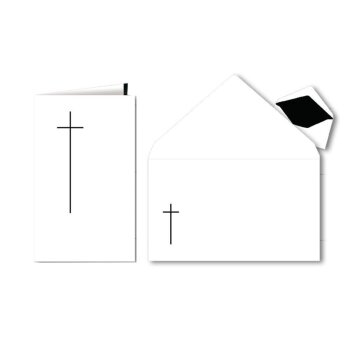 100 Premium Trauerhüllen, weiß, halbmatt mit Futter u. Kreuz, 120x202 mm dazu passende Klappkarten