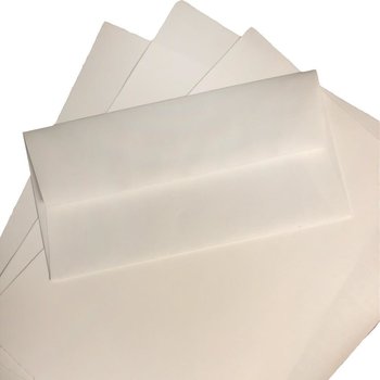 100 Genuine handmade paper sleeves DIN long, semi-matt, 100 g/m², white ribbed with deckle edge, 4,33 x 8,66 in, without lining