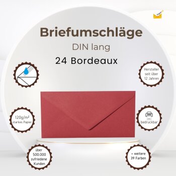 Enveloppes DIN longues - 11x22 cm - Bordeaux avec rabat triangulaire