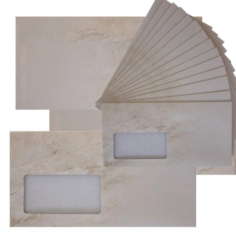 100 Briefumschlge DIN lang mit Fenster selbstklebend, 110 x 220 mm mit Haftklebung im Mamordesign, Geschftsumschlge mit Haftstreifen, Grammatur 80 g/m Marmor Beige