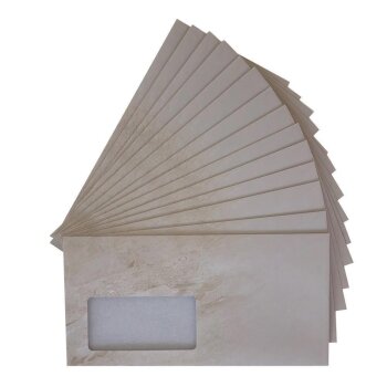 500 Briefumschläge DIN lang mit Fenster selbstklebend, 110 x 220 mm mit Haftklebung im Mamordesign, Geschäftsumschläge mit Haftstreifen, Grammatur 80 g/m² Marmor Beige