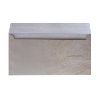 500 Briefumschläge DIN lang mit Fenster selbstklebend, 110 x 220 mm mit Haftklebung im Mamordesign, Geschäftsumschläge mit Haftstreifen, Grammatur 80 g/m² Marmor Beige