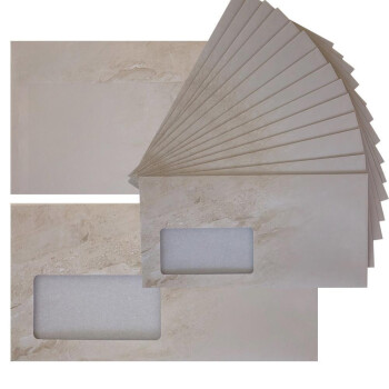 1000 Briefumschläge DIN lang mit Fenster selbstklebend, 110 x 220 mm mit Haftklebung im Mamordesign, Geschäftsumschläge mit Haftstreifen, Grammatur 80 g/m² Marmor Beige
