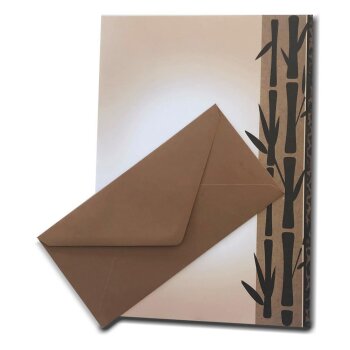 20 teiliges Briefpapier Set für Erwachsene Bambus mit Briefumschlägen, edel, DIN A4 Papier und farblich passenden Umschläge DIN lang ohne Fenster als Geschenk für Geburtstag, Hochzeit