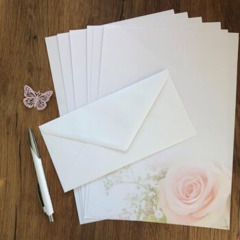 20 teiliges Briefpapier Set für Erwachsene Bambus mit Briefumschlägen, edel, DIN A4 Papier und farblich passenden Umschläge DIN lang ohne Fenster als Geschenk für Geburtstag, Hochzeit