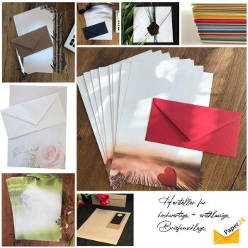 100 teiliges Briefpapier Set für Erwachsene Bambus mit Briefumschlägen, edel, DIN A4 Papier und farblich passenden Umschläge DIN lang ohne Fenster als Geschenk für Geburtstag, Hochzeit