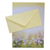 200 teiliges Briefpapier Set für Erwachsene Blumenwiese mit Briefumschlägen, edel, DIN A4 Papier und farblich passenden Umschläge DIN lang ohne Fenster als Geschenk für Geburtstag, Hochzeit